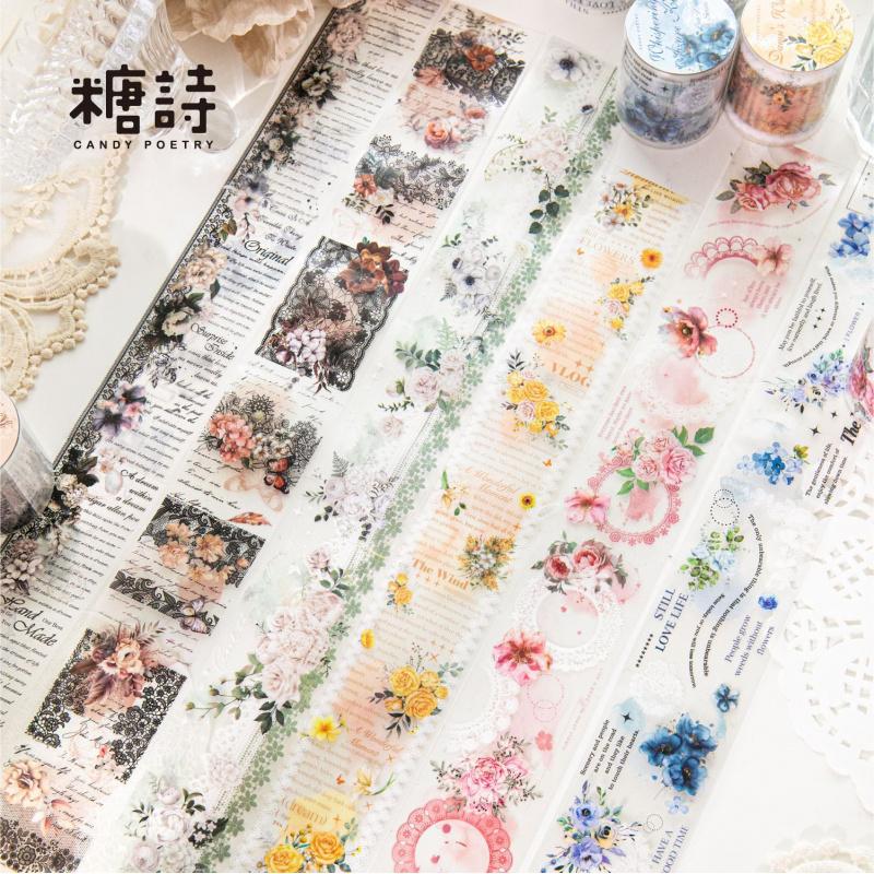 1 Roll 4x200cm Lace Floral Tape Stickers Retro Hollow Lace Journal DIY Collage Decor Supplies