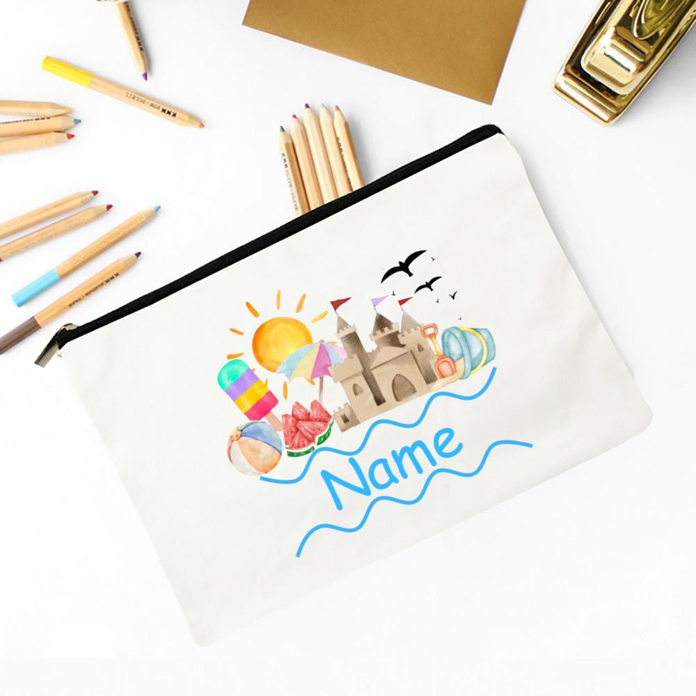 Personalized Beach Crab with Name Pencil Bag Stationery Bags Travel Makeup Toiletry Pouch Birthday Back To School Gift for Kids