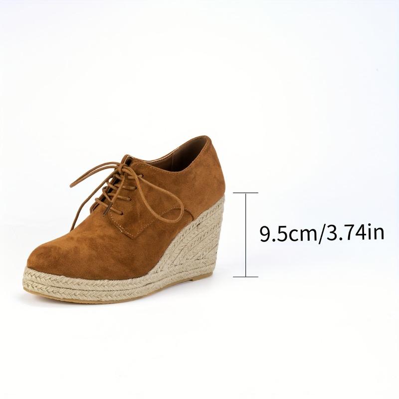 Women's Solid Color Stylish Shoes, Lace Up Low-top Platform Wedge Shoes, Espadrilles Round Toe Versatile Shoes