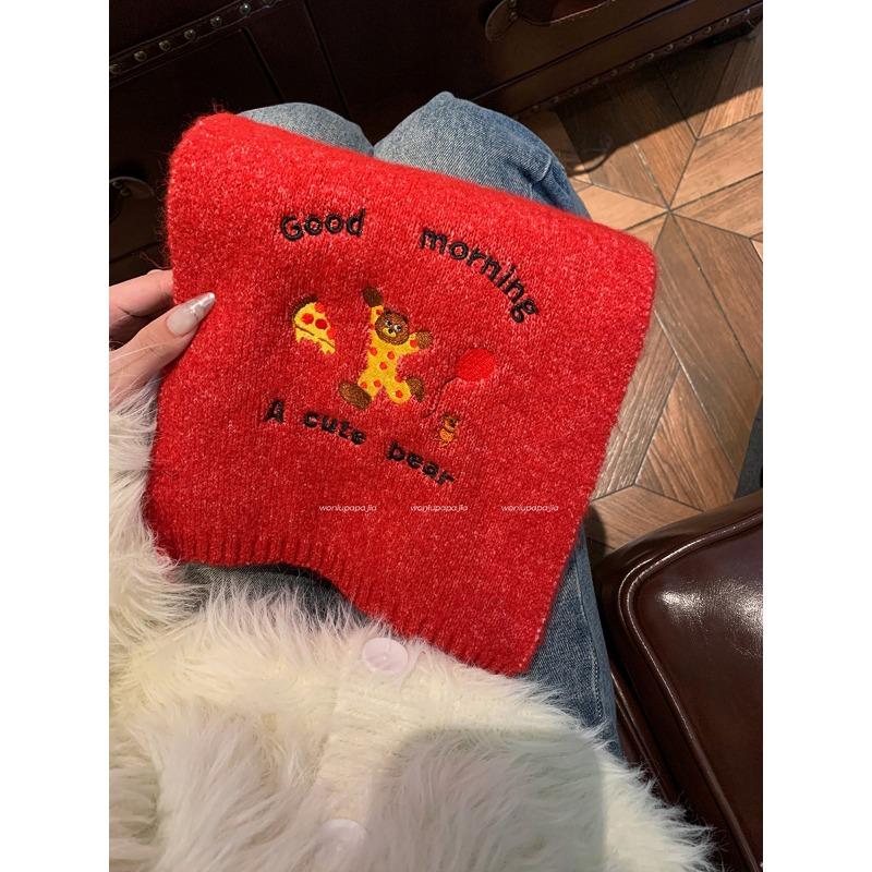 

Милый шарф с вышивкой медведя, зимний новый школьный, ветрозащитный, теплый, универсальный, для пары. 160*22cm