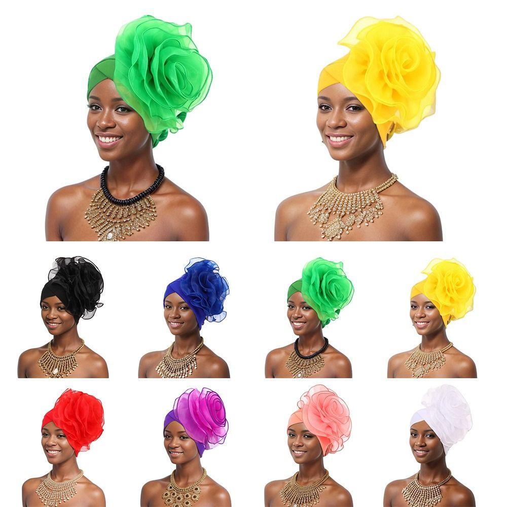 Party Headpiece Turban Cap Large Flower Beanie Cap Elegant Head Wraps Ladies