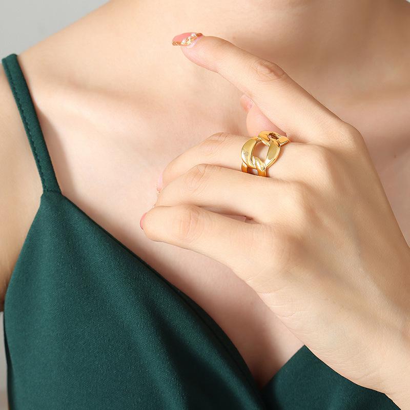 European Hip Hop Thick Chain Patchwork Minimalist Women's Ring - Trendy 18K Gold Plated Titanium Steel Jewelry A144