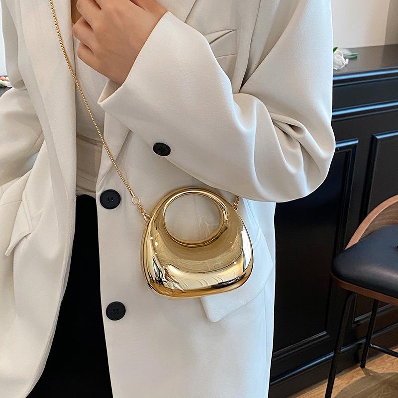 Women's Shiny Mini Crescent Chain Bag - Exquisite Lipstick & Coin Crossbody Purse