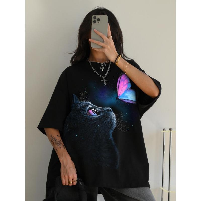 Women s T-shirt, featuring the pattern of  cat and butterfly S