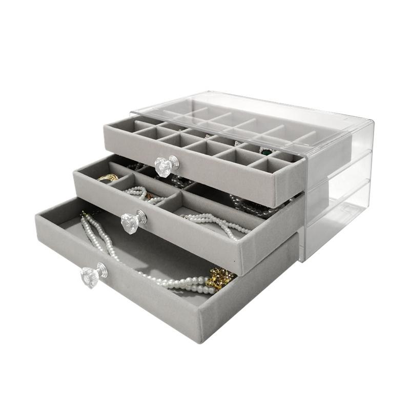 High-end Velvet Fabric Jewelry Storage Box Three-layer Multi-functional Dust-proof Drawer Storage Box Jewelry Storage Prop
