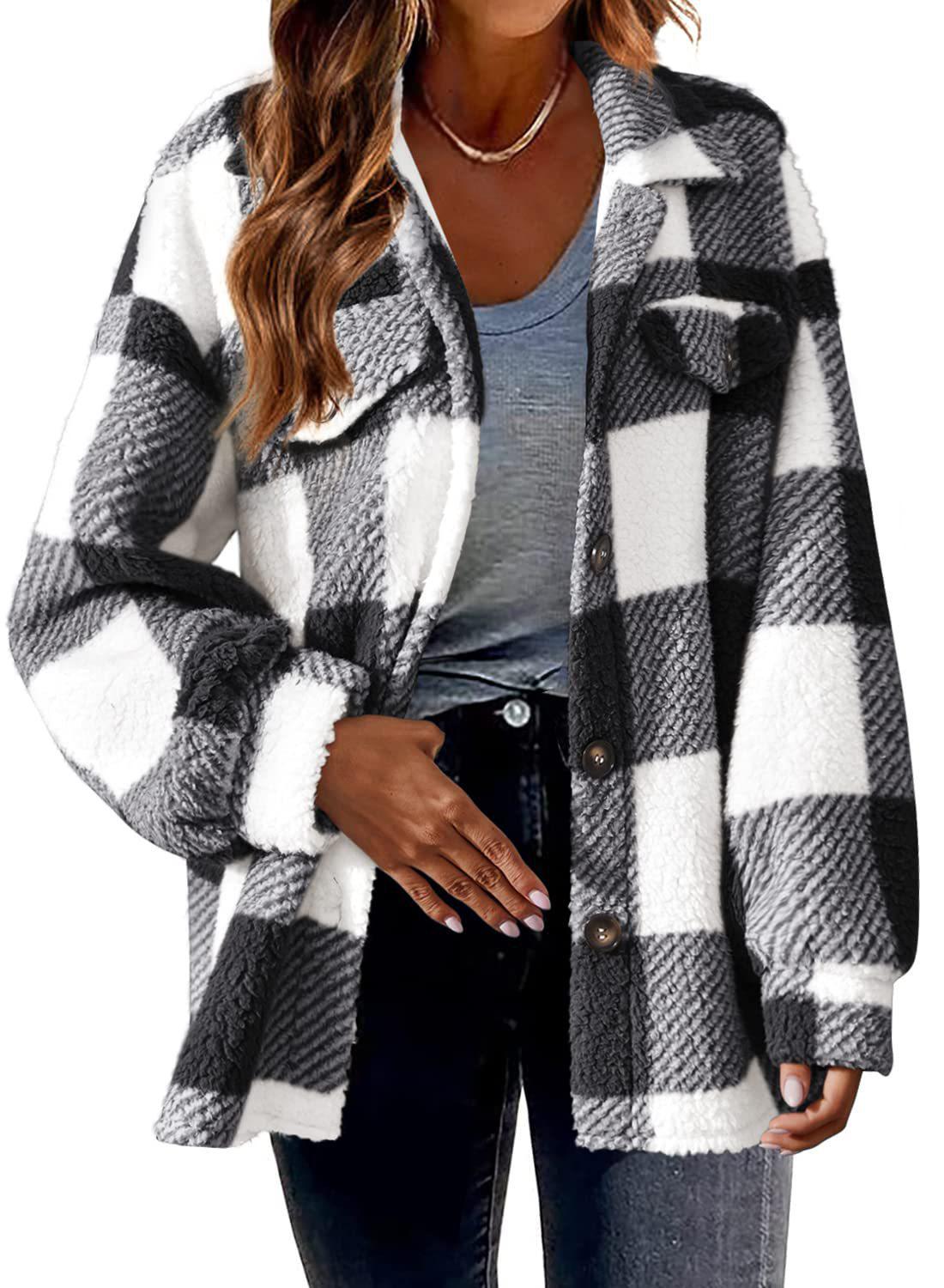 Women s 2026 Plaid Lambswool Button Jacket with Pockets - Autumn/Winter Collection XL чёрный