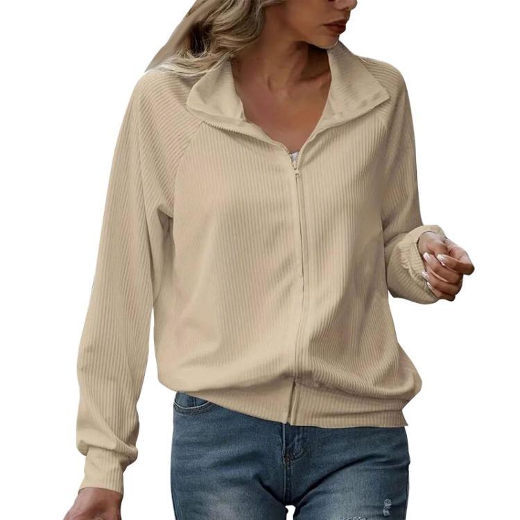 Women's Casual Loose Knitted Solid Color Zipper Coat Long Sleeved Jacket
