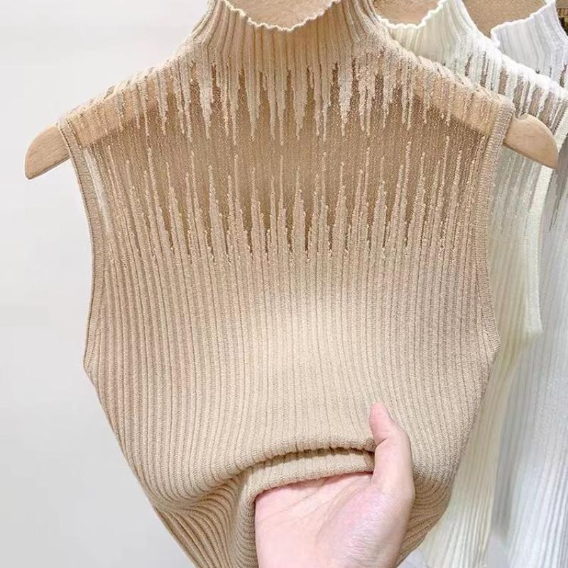 

Женская летняя модная трикотажная майка с полувысоким воротом, удобная дышащая футболка, тонкий пуловер без рукавов, корсетный топ One Size хаки