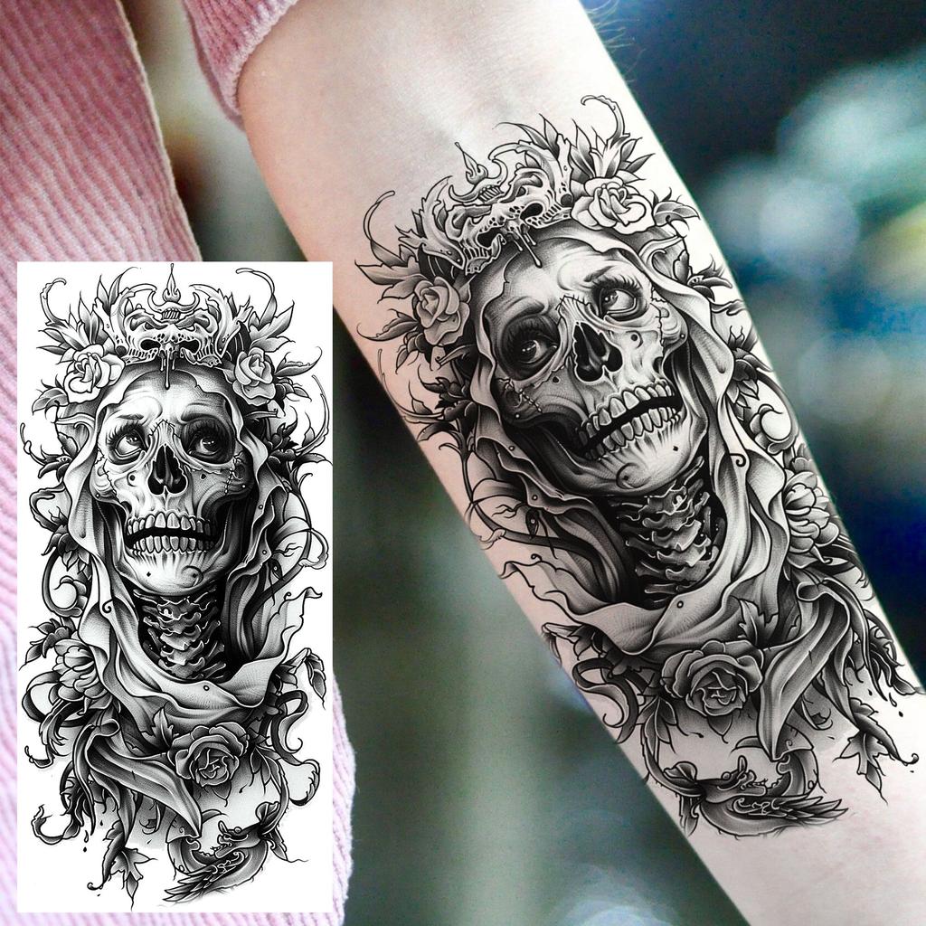 1 Sheet Evil Witch Zombie Vampire Temporary Tattoos For Men Women Adults Halloween Long Lasting Waterproof Fake Tattoo Sticker