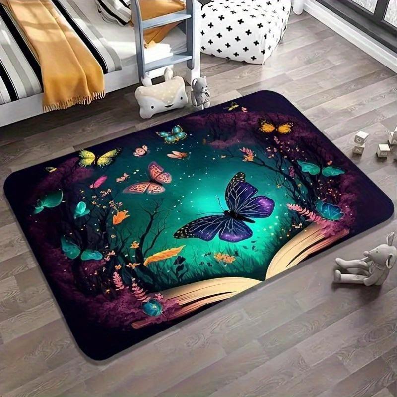 1 Luxurious Non-Slip Velvet Butterfly Area Mat- Machine Washable, Rubber Bottomed Mat, Suitable for Living Room, Bedroom, Kitche