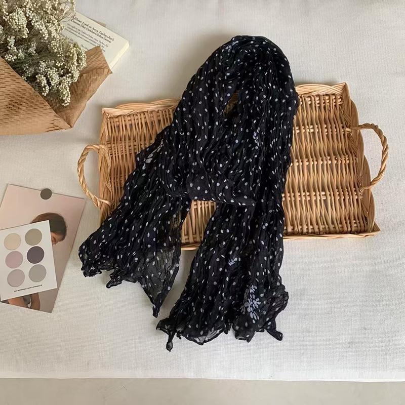 Vintage Cotton and Linen Scarf for Women Autumn and Winter Printed Thin Pleated Scarf Silk Scarf