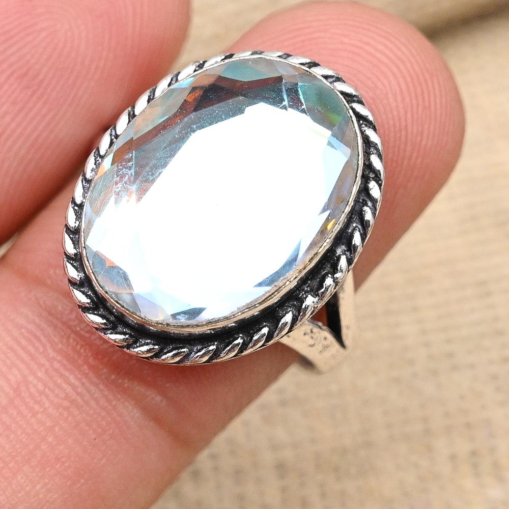 Rainbow Mystic Topaz Gemstone Handmade Jewelry 925 Sterling Silver Ring For Wedding Gift