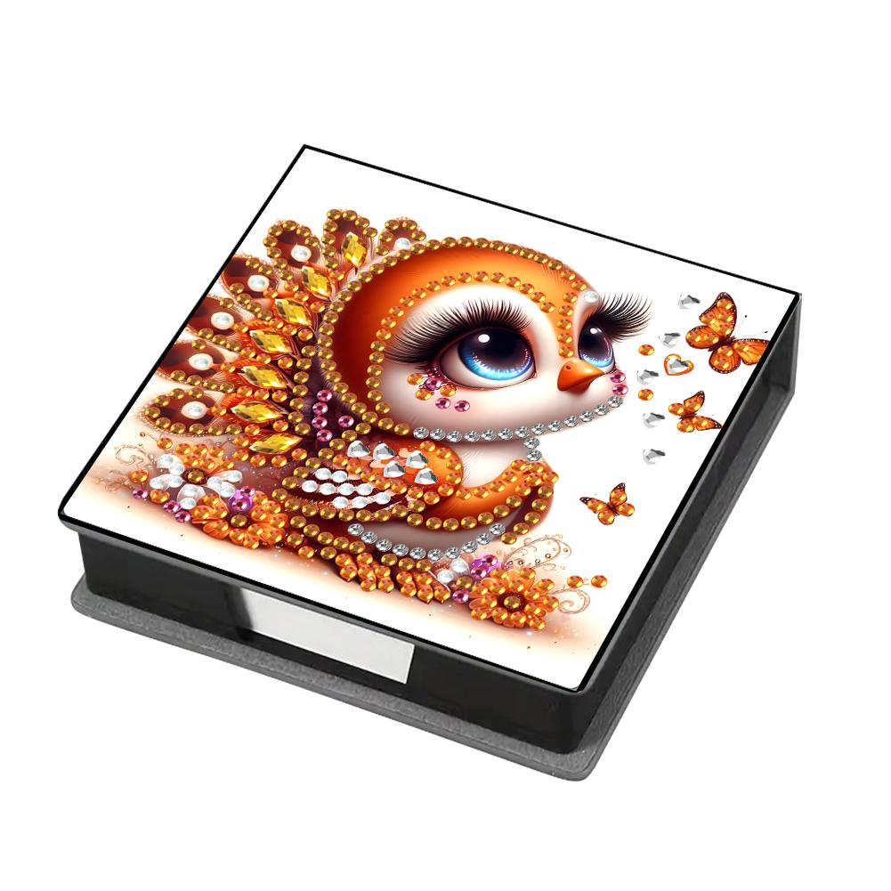 Leather Animals Gem Painting Memo Pad Holder Mosaic Kit Pattern Diamond Art Note Box with 160 Sheets of Paper for DIY Art Craft