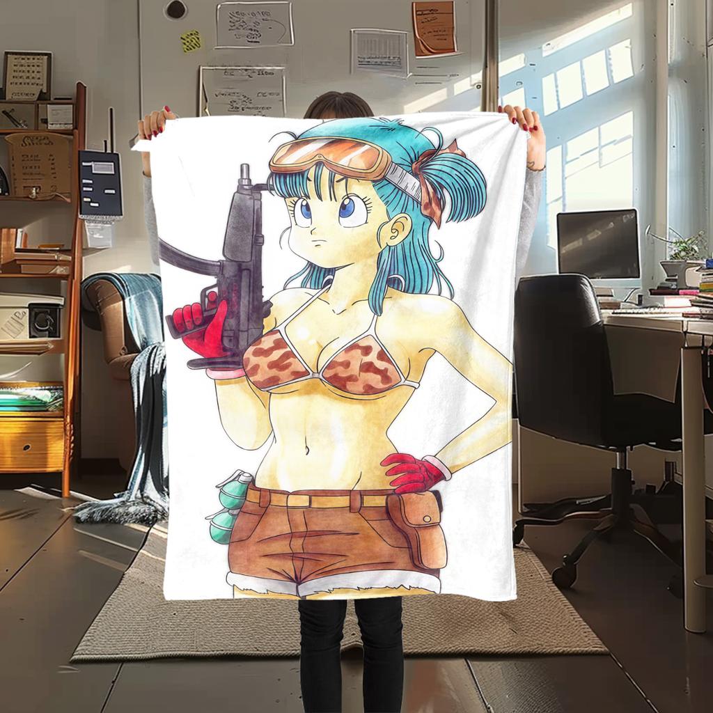 1PC Bulma Bulla DRAGON BALL Print Flannel Blanket, High quality All Seasons, Home Decor, Warmth and Comfort, Perfect for Christmas Gifts