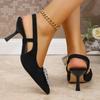 Fashion Crystal Square Buckle High Heels Sandals Women Spring Summer Slip On Pointed Toe Pumps Woman Thin Heel Party Wedding Shoes Mujer