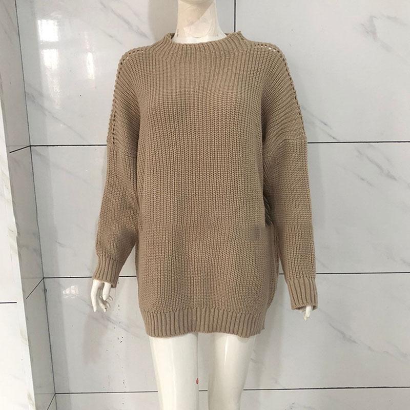 Suéter suelto para mujer, cuello redondo, manga larga, suéteres de color sólido, estilo de moda retro, prendas de punto, hilo grueso, otoño e invierno