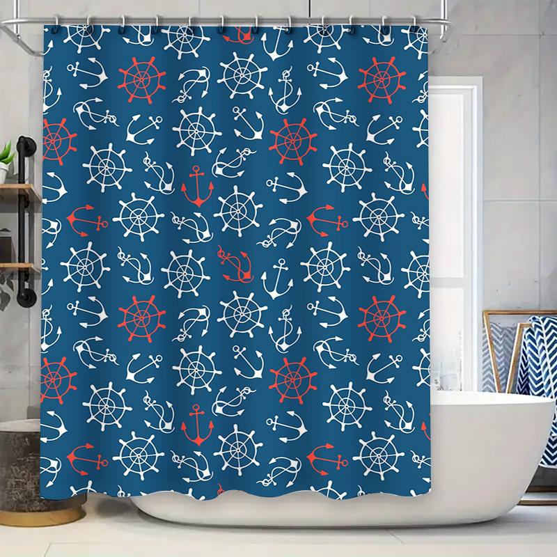 

Nautical Blue Red Waterproof Shower Curtain Marine Decorative Printed Bath Hanging 72 x 84 Inch Bathroom Decor 90x180cm