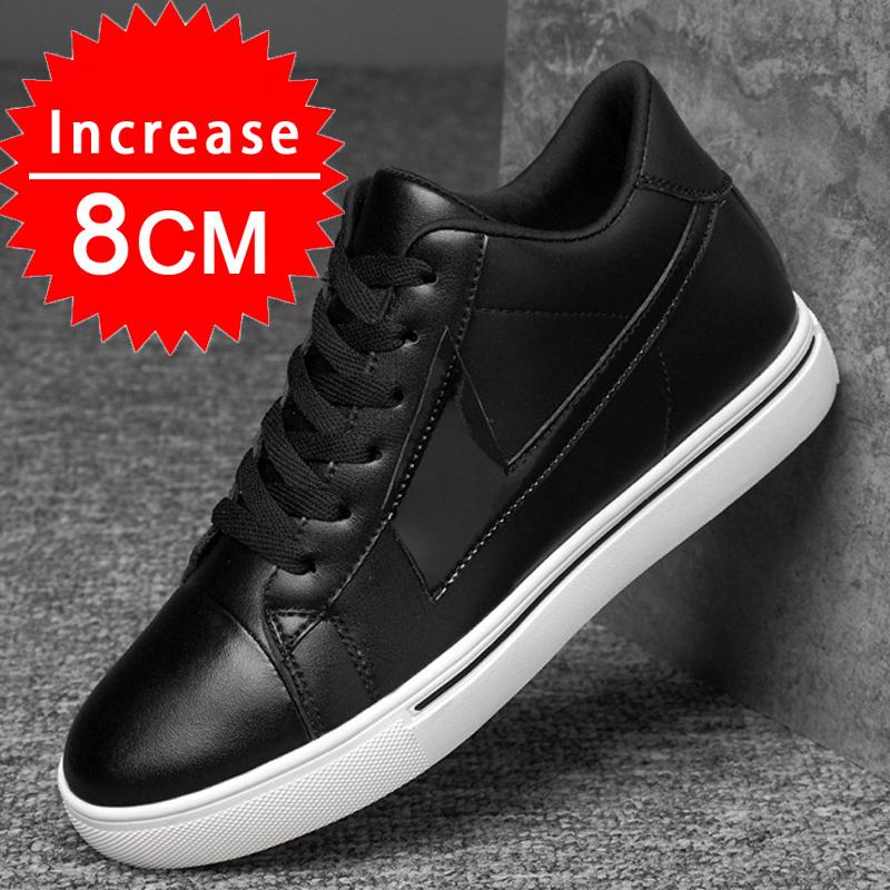 Adidași Bărbați Pantofi cu Înălțător Branț pentru Mărirea Înălțimii 8cm Alb Negru Pantofi Mai Înalți Bărbați Modă Casual Piele Sport Mărimi Mari 44