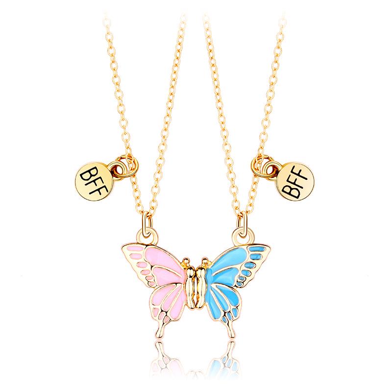 Cross-Border Butterfly Magnet Stone Necklace - Best Friend Alloy Pendant