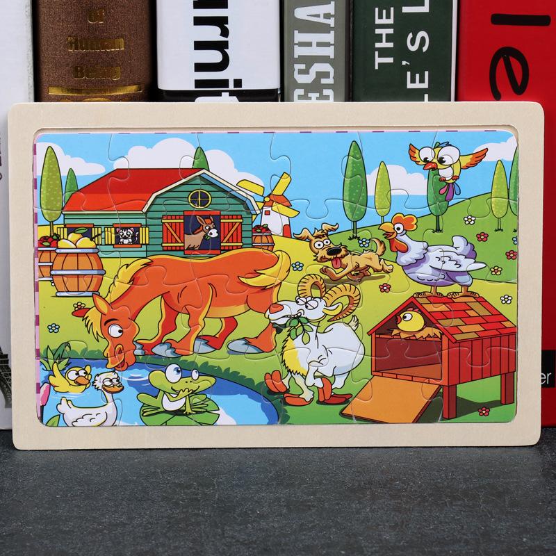 New 24 Pieces Wooden Puzzles Kids Cartoon Animal Wood Jigsaw Early Educational Learning Toys for Children GIFT