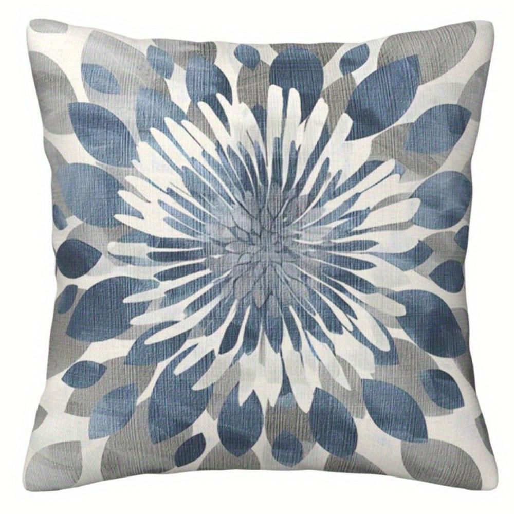 

Blue and White Floral and Slogan PillowcaseBedroom Living Room Sofa Home Decor Polyester Cushion Cover with Zipper 16x16Inch