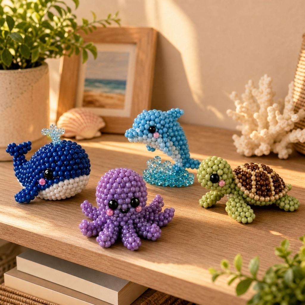 Ocean Animal Bead DIY Craft Kit for Kids with Whale Dolphin Octopus Turtle Models Creative Handmade Educational Set