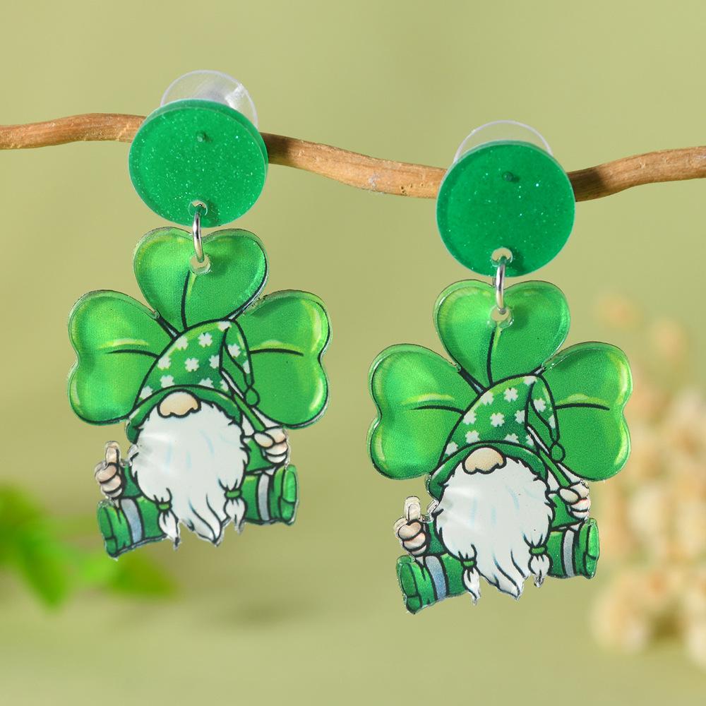 St. Patrick s Day Shamrock Green Hat & Letter Acrylic Earrings