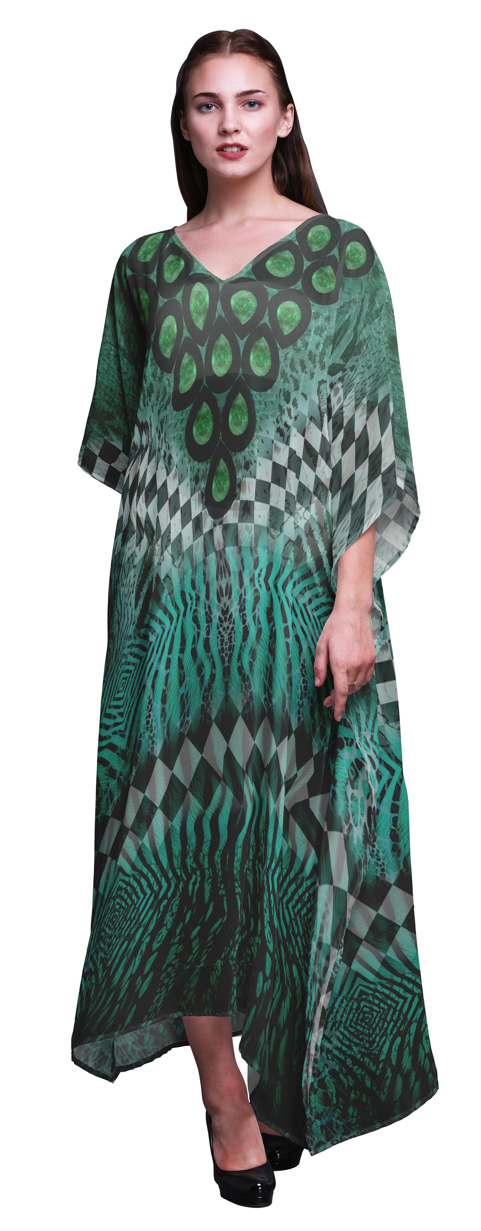 

Phagun Multi Animal Skin Beach Kaftan Bikini Cover up Womena s Maxi Dress Long XL-3X чирок зелений колір