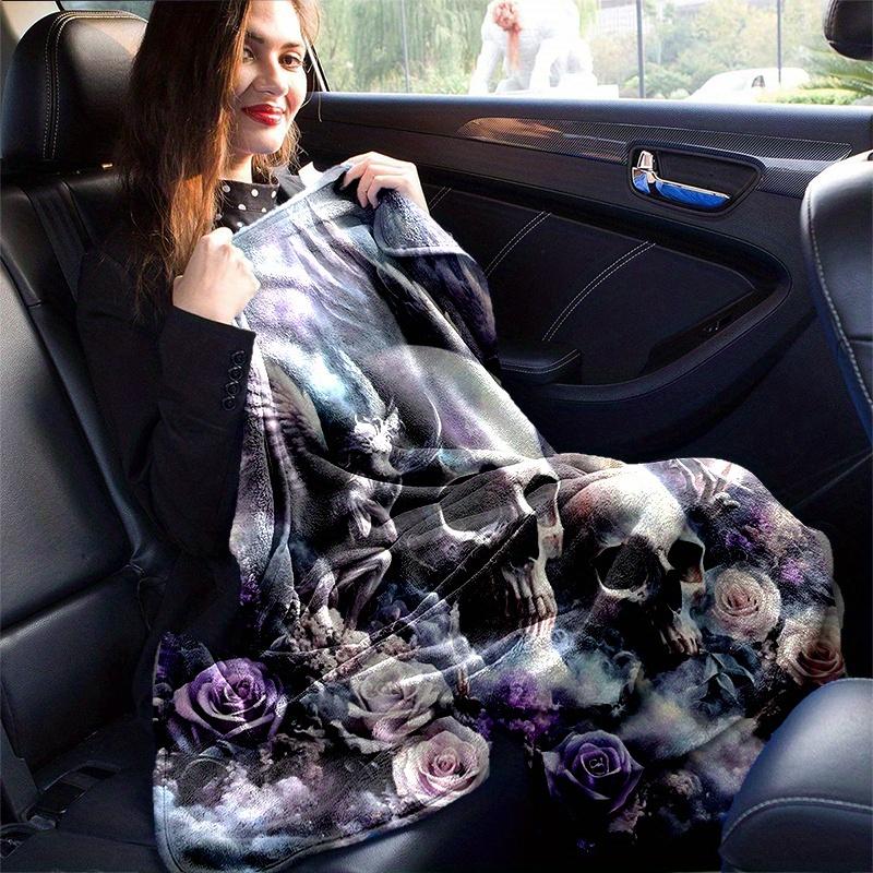 1pc Skulls Angels and Roses Blanket, Soft for Couch Bed Sofa, Living Room, Travel, Camping, Car Blankets