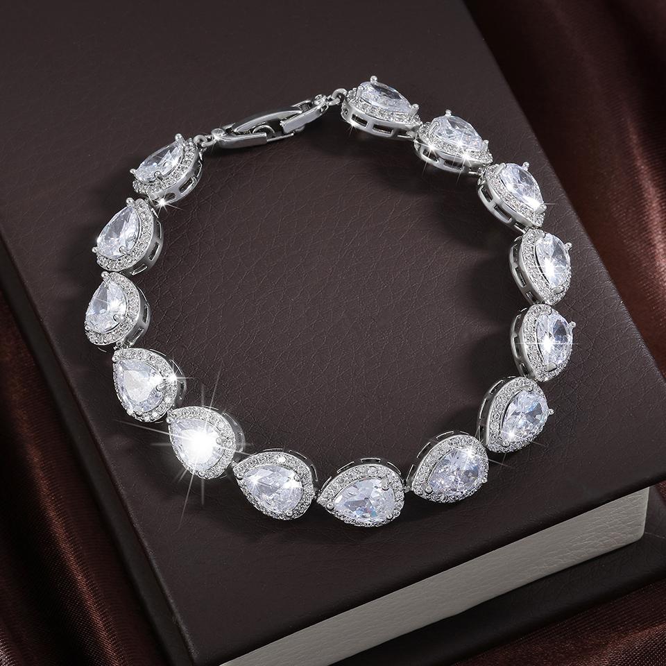 ZAKOL Classic Geometric Water Drop CZ Bracelet for Women Bridal Gorgeous Buling Zircon Party Wedding Jewelry