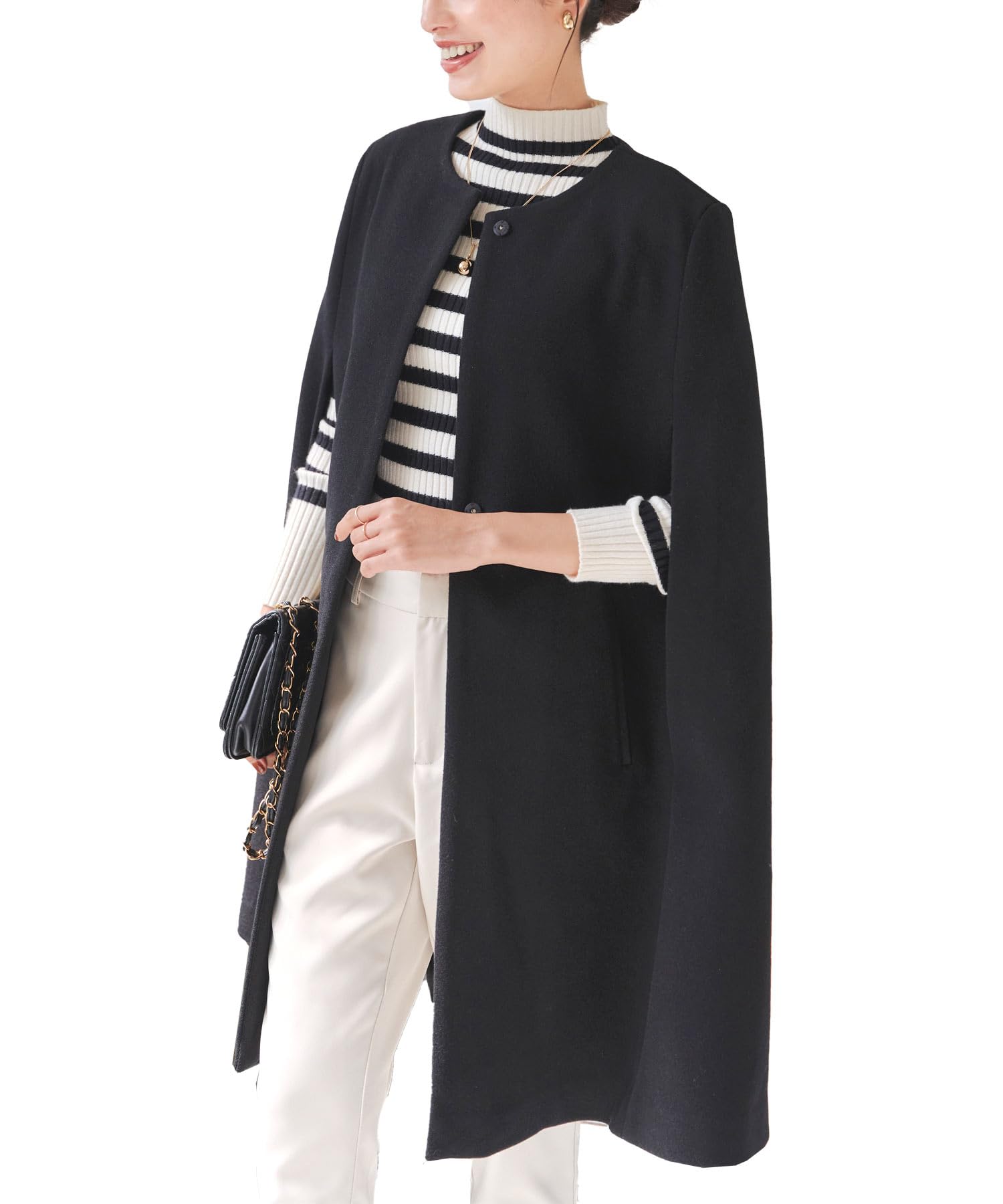 

Kobe Lettuce Long Cape Solid Office Black Coat, Color, Fall/Winter Outerwear, Casual, [K1307] M, чорний