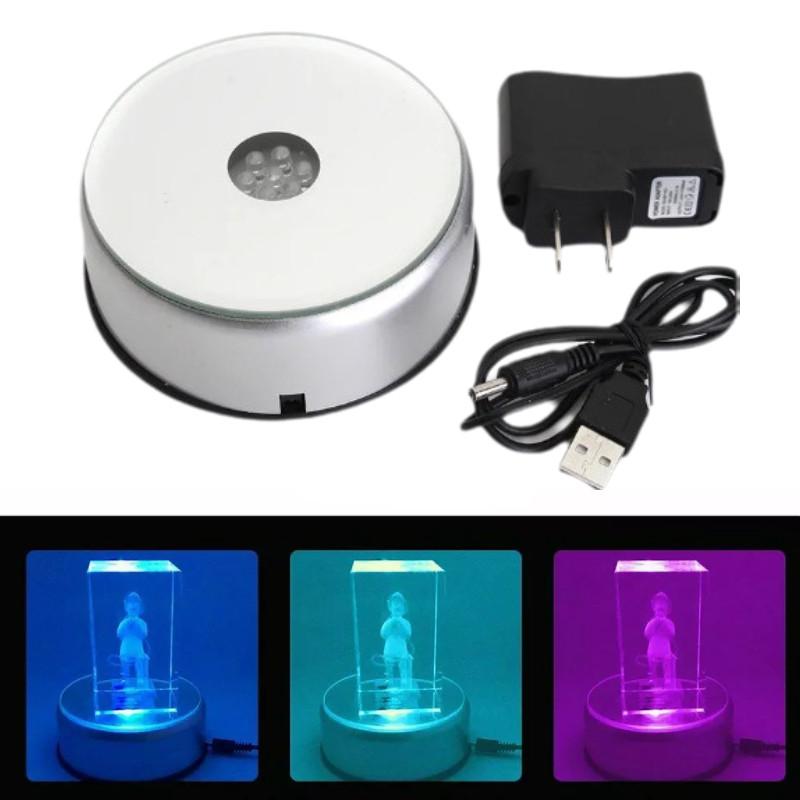 Round Led 7 Colorful Rotating Crystal Light Base Electric Battery Stand Display