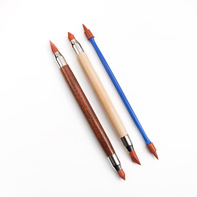 3-Piece Double-Headed Clay Tool Set: Rubber Pen, Polymer Clay, Carving Knife
