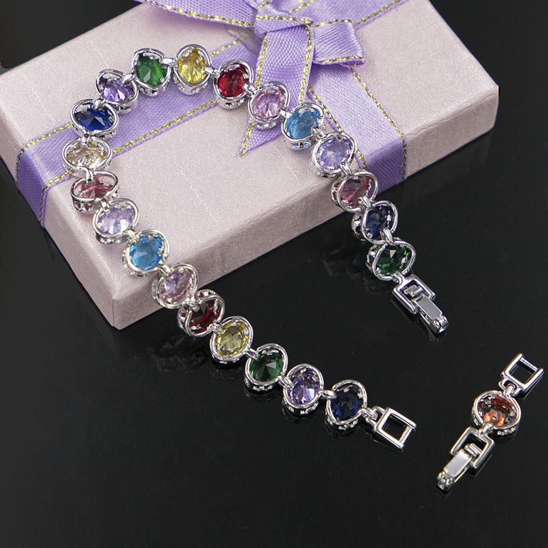 Zircon Copper Gold Plated Bracelet Set with Diamonds Colorful Exaggerated Fashion Oval Necklace Set