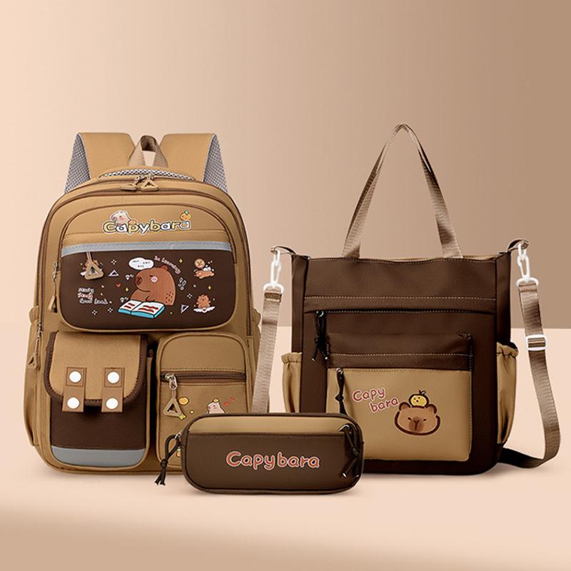 3 szt. Zestawy Kapibara Uczeń Trzyczęściowy Plecak Szkolny Pasek Odblaskowy Plecak Chłopcy i Dziewczęta Plecak Kreskówkowy Wypoczynkowy Kosmetyczka