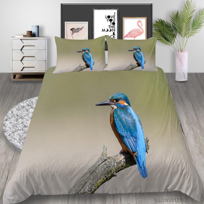 Hummingbird Duvet Cover Set King/Queen Size Small And Cute Tropical Bird Yellow Flower Green Leaves  Bedding Set Women