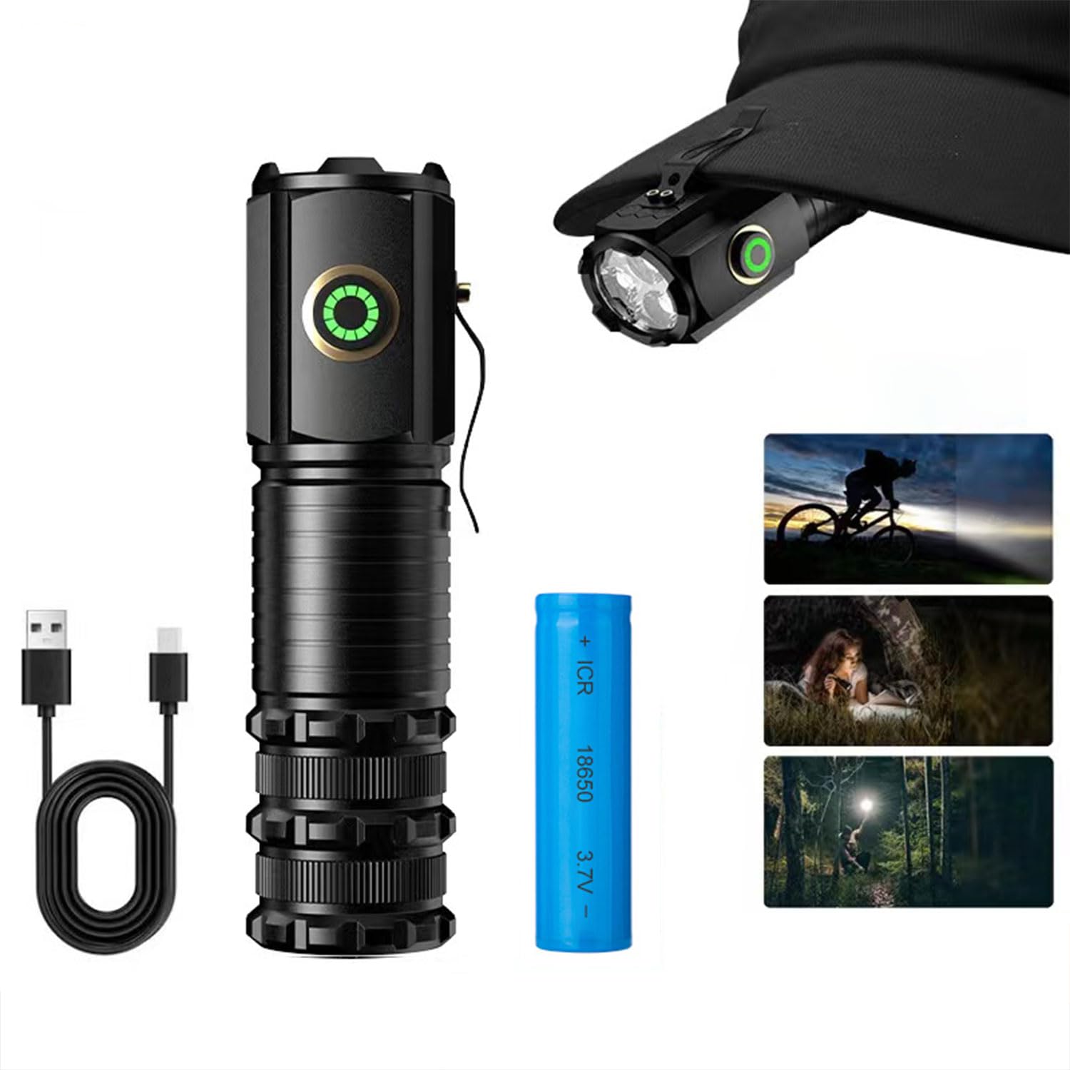 

YZYOE Portable Rechargeable Super Bright Pocket 1500 Outdoor Tactical Mini Flashlight with Tail Magnetic Flashlight for Camping and Light, Lumens,