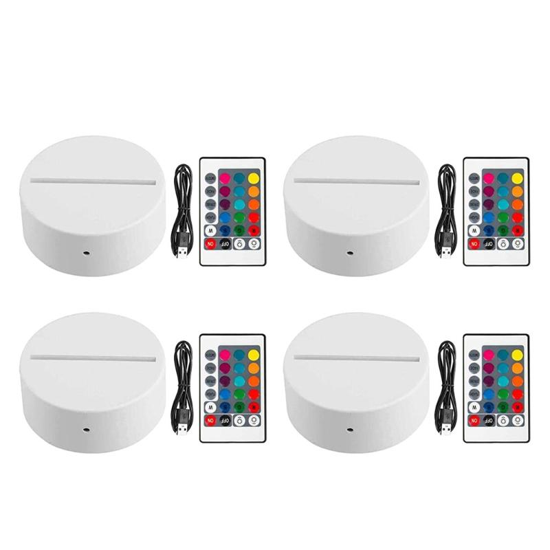 4Pc Night LED Light Lamp Base Remote Control USB Cable Adjustable 7 Colors Decorative Lights for Room Restaurant Officce