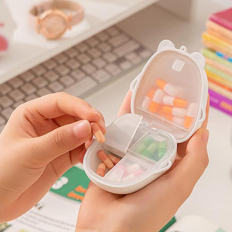 Cute Cartoon Small Bear Portable Double-Layer Compartment Going Out Packed Separately Medicine Storage Plastic Pill Box