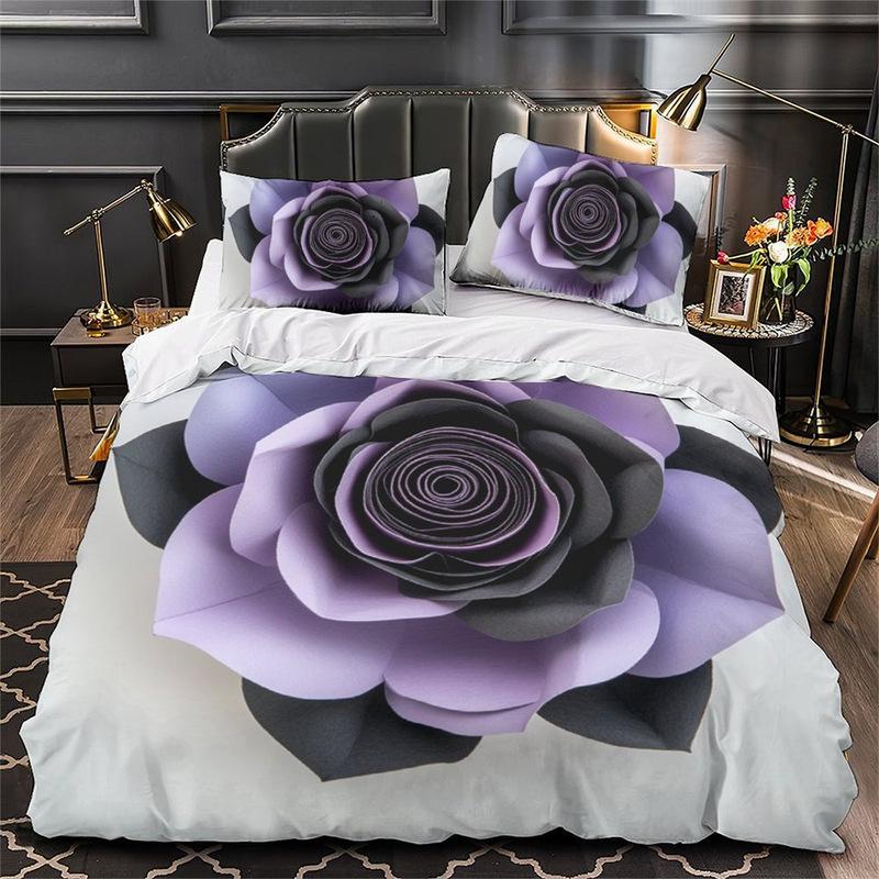 3D Digital Printing Bedding Two Or Three-Piece Valentine'S Day Flower Series Polyester Quilt Set