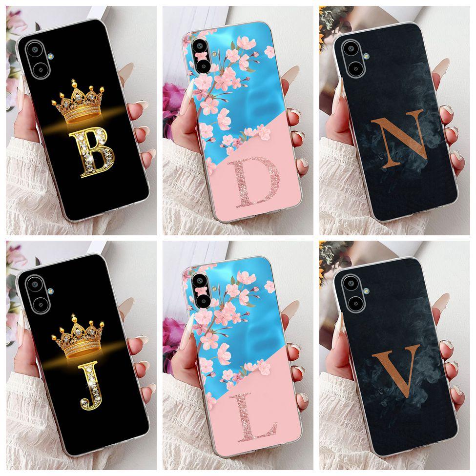 For Samsung F06 5G SM-E066B Case For Samsung Galaxy F06 5G Cover Transparent Luxury A-Z Letters Fashion Flower Crown Soft Bumper