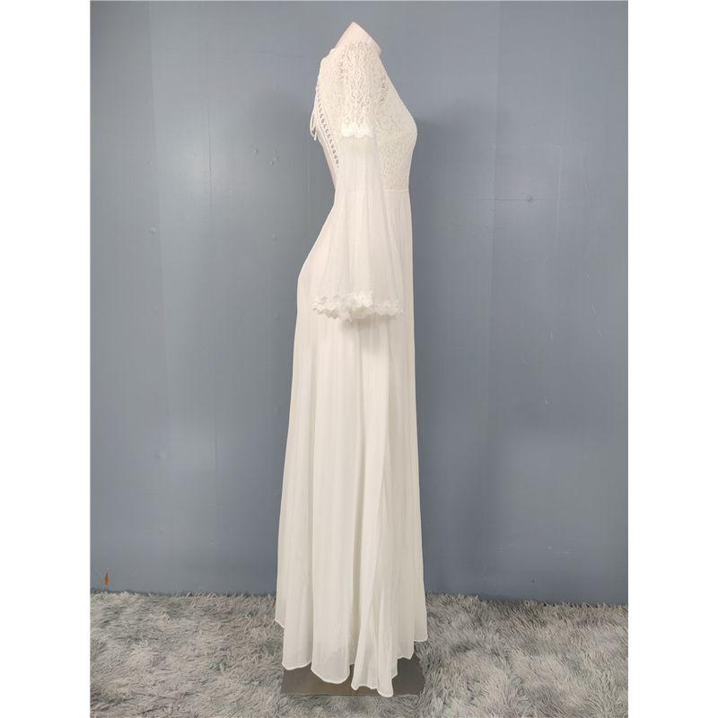 Foreign Trade Order Lu Fairy Light Luxury White Banquet Party Wedding Horn Hollow Backless Dress Formal Dress Long Dress