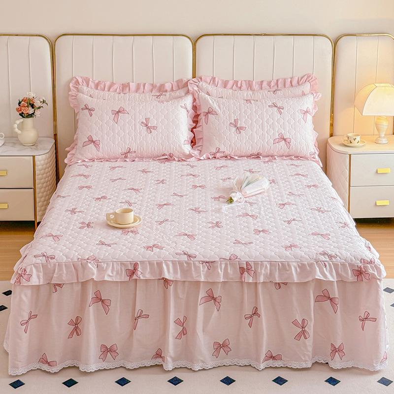 Thickened Pure Cotton Padded Bed Skirt Bedspread Cotton Padded Ruffle Edge Protection Non-slip Pillowcase Bedspread Cover