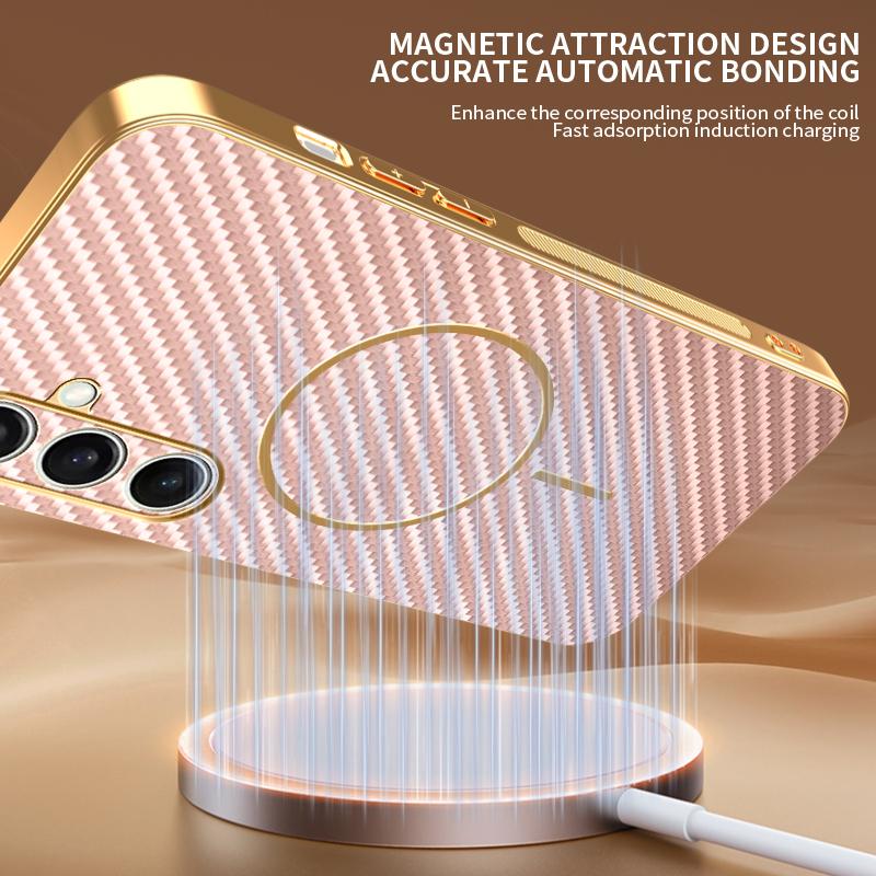 For Samsung Galaxy S24 FE Phone Case Carbon Fiber Textured Electroplated TPU Back Cover