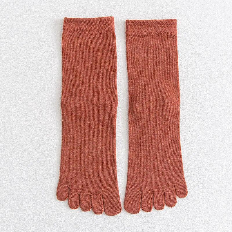 Woman Girls Five Finger Short Socks Solid Color Breathable Soft Elastic Harajuku Socks with Toes Cotton Knitted Mid Tube Socks