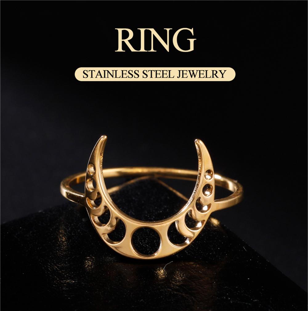 Dawapara Crescent Moon Fashion Women Ring Lunar Moon Phase Witch Stainless Steel Lucky Amulet Minimalist Jewelry