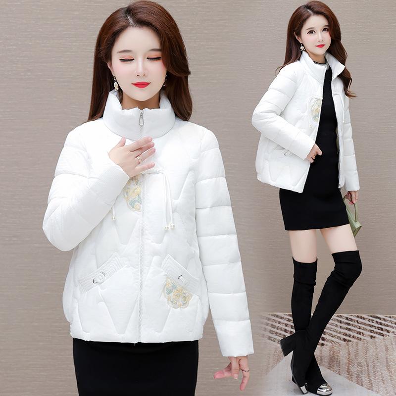 Down cotton-padded clothes women's stand-up collar short embroidered new cotton-padded jackets loose warm thick coats