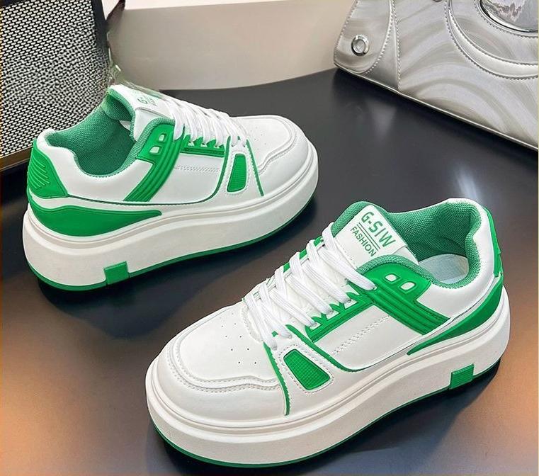 2025 Summer New Women's Slim Fit Platform Chunky Dad Shoes College Style Thick Sole Heightening Sporty Sneakers
