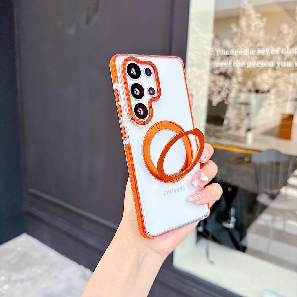 Applicable To Samsung S26Ultra Xuncai Magnetic Mobile Phone Case Transparent S25Ultra Rotating Bracket S24U Protective Case