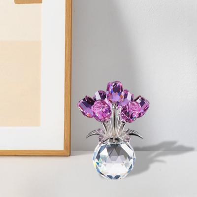 Künstliche Kristallrose Blume Ornament Handgemachtes Bouquet Figur Mini Blumenvase Dekoration Ehefrau Freundin Frauen Hochzeitstag Geburtstagsgeschenk